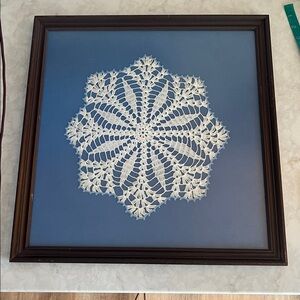 Framed Crochet Lace Doily Matted Glass 17.5”x 17.5” Grannycore Cottagecore